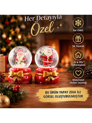 Kesene 2 Li Noel Baba Fiyonk Temalı 2027 Yeni Yıl Yılbaşı Işıklı Kar Küresi Çiftli Set Yılbaşı Hediyesi 6cm