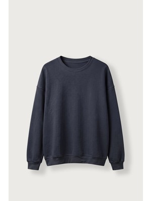 Abluka Online Erkek Oversize Şardonlu Basic Sweatshirt Lacivert