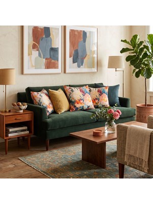 Loom & Laurel İçi Dolu Dekoratif Kırlent 45 x 43 cm, Dijital Baskılı Krep Kumaş, Dolgulu Yastık ve Fermuarlı Kılıf, Kanepe ve Koltuk için - Pembe Ağırlıklı Çiçekli