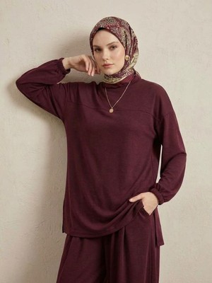 Miostil Ön Roba Detay Şalvarlı Takım-Bordo