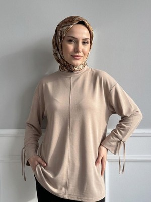 Miostil Kol Biye Detay Pike Tunik-Bej