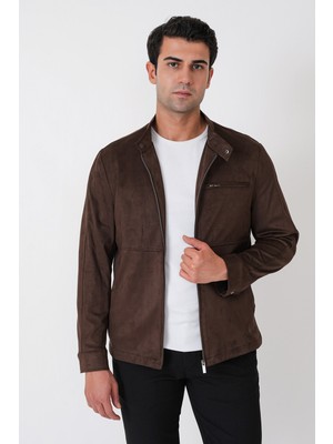 Efor Slim Fit Yan Cepli Hakim Yaka Kahverengi Süet Mont mt 187