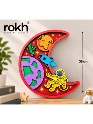 Rokh 🌙 Astronotlu Ay Duvar Süsü 38 cm | Uzay Temalı Çocuk Odası Dekoru 🚀🪐