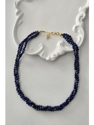 c-bhadu naturel Sertifikalı 3 mm Faset Kesim Lapis Lazuli Doğaltaş Kolye (3 Sıra )