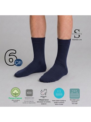 Socketta 6'lı Lacivert Erkek Business Pamuk Dikişsiz Ince Yazlık Soket Çorap - Premium
