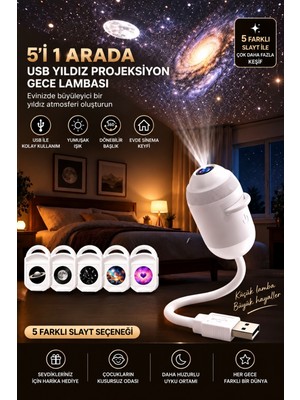 Apricot Yıldız Galaksi Projektörü 5'i 1 Arada | Tavan Yansıtmalı Uzay Gökyüzü Gece Lambası