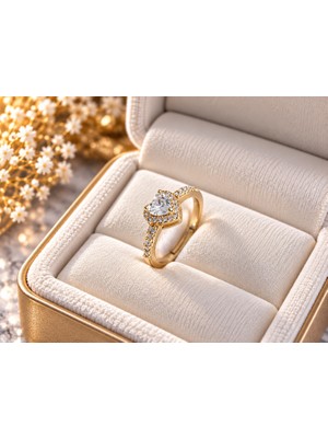 Terragolds Çelik Gold Renk Zirkon Taşlı Kalp Charm Model Kadın Yüzük