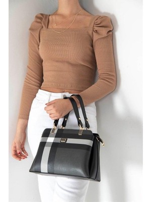 Silver & Polo Silver Polo Siyah - Siyah Ekose Kadın El Çantası SP972