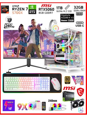 Zeiron Warrior Eagle X55 White Pro Ryzen 7 5700X - Gigabyte A520M-K V2 32GB 1TB M.2 SSD⚡MSI RTX5060⚡27" 240Hz Sıvı Soğutmalı Premium Oyuncu Bilgisayar