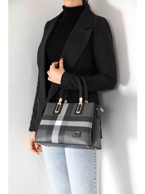 Silver & Polo Silver Polo Siyah - Siyah Ekose Kadın El Çantası SP1000