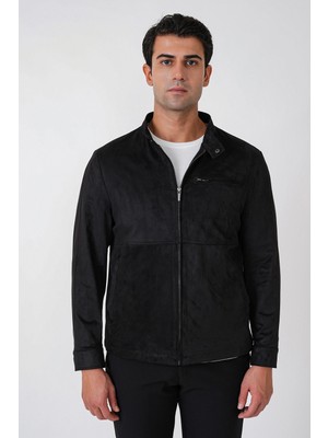 Efor Slim Fit Yan Cepli Hakim Yaka Siyah Süet Mont mt 187