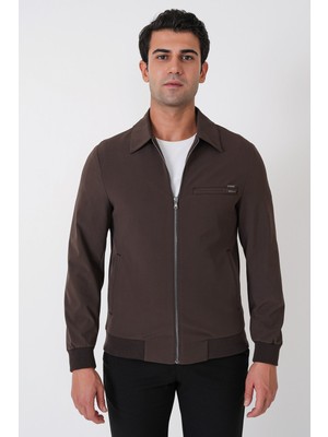 Efor Slim Fit Önü Fermuarlı Etek Kol Ribanalı Esnek Kahverengi Mont mt 184