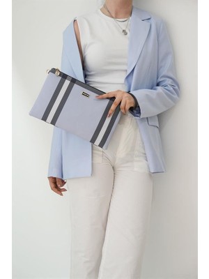 Silver & Polo Silver Polo Mavi - Kemik Ekose Kadın Portföy ve Clutch El Çantası SP1034
