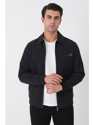 Efor Slim Fit Önü Fermuarlı Etek Kol Ribanalı Esnek Siyah Mont mt 184