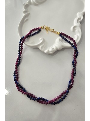 c-bhadu naturel Sertifikalı 3 mm Yakut, 3 mm Lapis Lazuli Doğaltaş Kolye