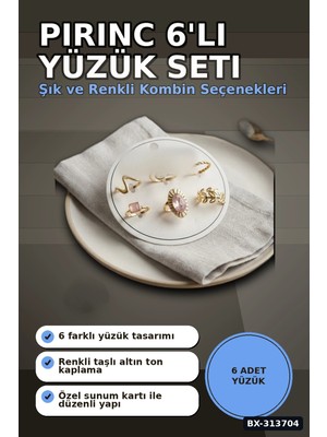 Eco Lounge Pirinc 6 Adet Yuzuk Seti Numara 7-8 Arasi Bayan Bijuteri Hediyelik Ton BX-313704