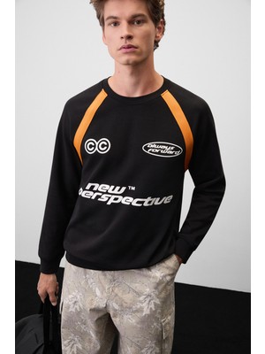 Grimelange Salvatore Erkek Kontrast Şeritli Siyah Sweatshirt