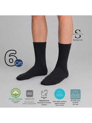 Socketta 6'lı Siyah Erkek Business Pamuk Dikişsiz Ince Yazlık Soket Çorap - Premium