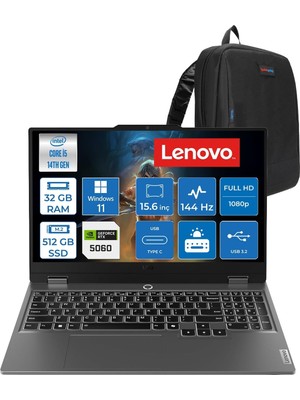 Neva Home Loq 15IRX10 Intel Core I5-14500HX 32GB Ddr5 512GB SSD RTX5060/8GB 100W 15,6 Inç Full Hd (1920X1080) IPS 300 NIT%100 Srgb, 144 Hz WIN11HOME Gaming Bilgisayar 83JE012LTRH12+ZETTAÇANTA