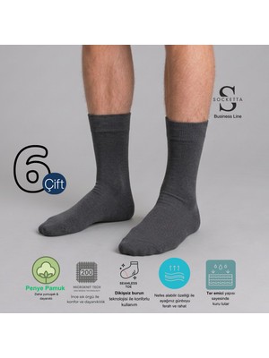 Socketta 6'lı Antrasit Erkek Business Pamuk Dikişsiz Ince Yazlık Soket Çorap - Premium