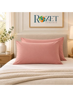 Rozet Tekstil Gül Kurusu Yastık Kılıfı Pamuk Kumaş Kapaklı (2 Adet) 50  x  70  cm