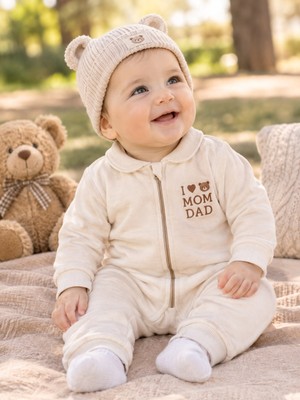 Sönmez Baby I Love Mom Dad Kışlık Içi Şardonlu Fermuarlı Unisex Bebe Tulum