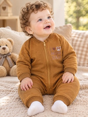 Sönmez Baby I Love Mom Dad Kışlık Içi Şardonlu Fermuarlı Unisex Bebe Tulum