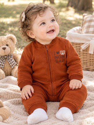 Sönmez Baby I Love Mom Dad Kışlık Içi Şardonlu Fermuarlı Unisex Bebe Tulum
