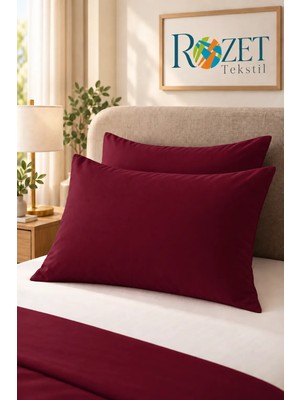 Rozet Tekstil Bordo Yastık Kılıfı Modern Düz 50 x 70 cm Pamuk Kumaş Kapaklı 2 Parça