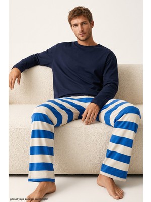Siyah İnci Desenli Pamuklu Örme Pijama Takım 8093