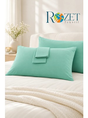 Rozet Tekstil Yeşil Yastık Kılıfı Pamuk Kumaş Kapaklı (2 Adet) 50  x  70  cm