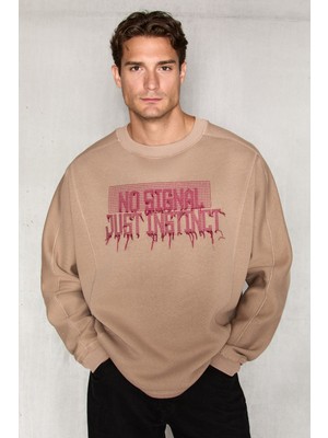Grimelange Kael Erkek Önü Nakış Detaylı Şardonlu Vizon - Bej Sweatshirt