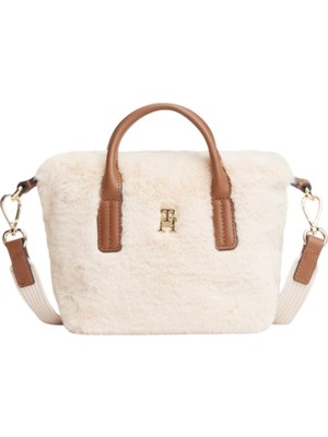 Tommy Hilfiger Popette Mıcro Tote Faux Fur Kadın Bej Çanta - AW0AW19311