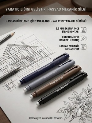 Mikro Focus On Work 2.3 mm Hassas Mekanik Silgi - Ekstra Ince Kalem Tipi Mekanik Silgi (4 Renk Seçenekli)