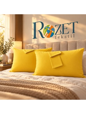 Rozet Tekstil Sarı Yastık Kılıfı Modern Düz Desenli 50 x 70 cm Pamuk Kumaş 2 Adet