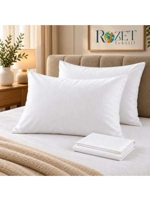 Rozet Tekstil Beyaz Yastık Kılıfı Pamuk Kumaş Kapaklı (2 Adet) 50 x 70 cm