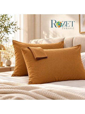 Rozet Tekstil Kahverengi Yastık Kılıfı Pamuk Kumaş Kapaklı (2 Adet) 50 x 70 cm