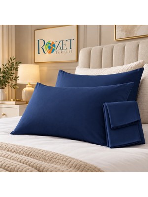 Rozet Tekstil Lacivert Yastık Kılıfı Modern Düz Desenli 50 x 70 cm Pamuk Kumaş Kapaklı (2 Adet)
