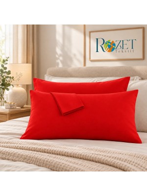 Rozet Tekstil Kırmızı Yastık Kılıfı Pamuk Kumaş Kapaklı (2 Adet) 50 x 70 cm