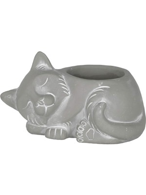Neva Home Classic Home And Garden Çimento Arkadaşları Drenaj Delikli Iç Mekan Dış Mekan Saksısı, Uyuyan Kedi, Doğal Gri, Küçük, 7 Inç