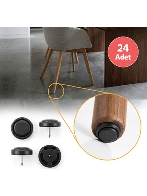 Eymen Yapı 24 Adet Silentplug Sessiz Tapa Masa Sandalye Çivili Poligrit Siyah