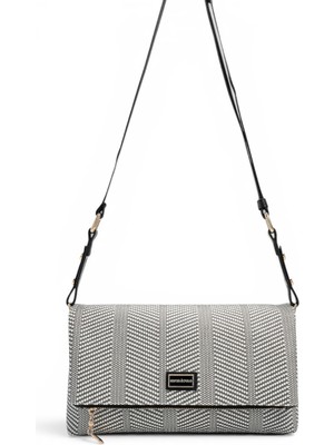 Silver Polo Siyah Beyaz - Siyah Hasır Kadın Çapraz Çanta SP1278