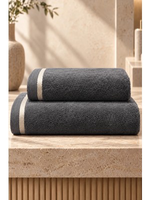 Neşe Home Collection Leafy 2'li Banyo Havlusu Seti Antrasit