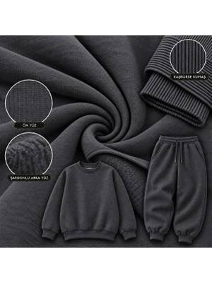 Hafsa Kumaş Sweatshirt Eşofman Takımı Dikim Paketi - 3 Iplik Şardonlu (300X180) + Kaşkorse (115X55) Antrasit Kumaş