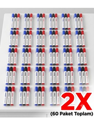 Muikoo 60 Paket 3'lü Beyaz Tahta Kalemi Seti - Kırmızı, Mavi, Siyah