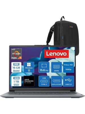 Prime Life Ideapad Slim 3 Amd Ryzen 5 7520U 16GB Lpddr5 1tb SSD Radeon 610M Graphics 15.6" Fhd Tn 250NITS Windows 11 Pro Taşınabilir Bilgisayar 82XQ00SFTXP10 + Zettaçanta