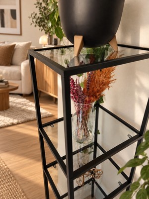 Teknor Gold Çerçeveli Şeffaf Cam Modern Salon Kitaplığı 40 cm
