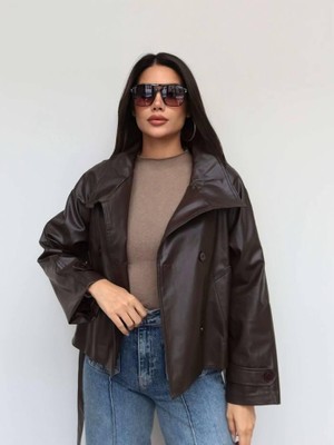 Düğmeli Reglan Kol Deri Ceket