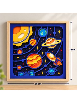 Rokh 🚀 Uzay Temalı 3D Duvar Tablosu 38X38 cm | Gezegen ve Roket Çocuk Odası Dekoru 🪐⭐