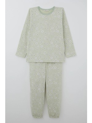 Breeze Kız Çocuk Pijama Takımı Çiçek Desenli 9-12 Yaş, Su Yeşili
